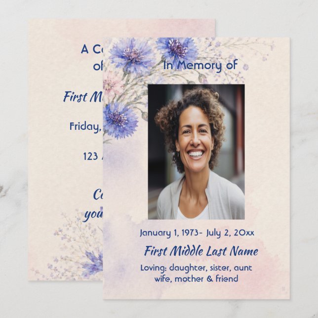 Batchelor Button Celebration Life Memorial Service Invitation (Front/Back)