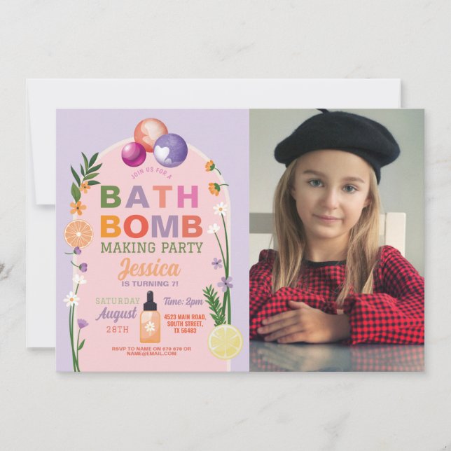 Bath Bomb Making Crafts Birthday Photo  Invitation (Front)
