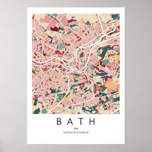 Bath England Map Poster   Modern City Wall Art