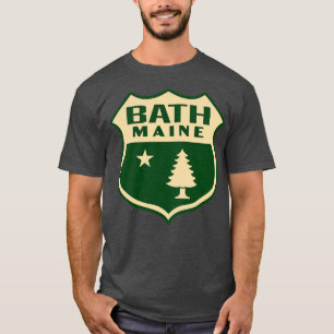 Bath Maine Retro Pine Tree Shield Tan T-Shirt