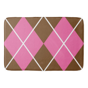 Bath Mat/Brown and Pink Plaid Diamond Pattern Mat