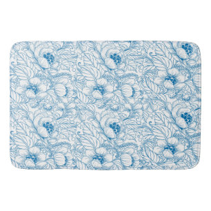 Bath Mat Floral Blue
