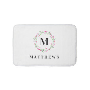 Bath Mat - Floral Circle Monogram Name