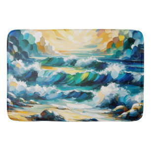 Bath Mat Ocean Waves And Sunrise Abstract Art