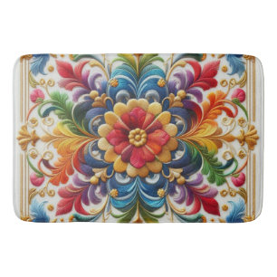 Bath Mat Rainbow Flowers Embroidery Looking Floral