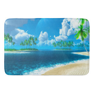 Bath Mat/Tropical Beach with Palm Trees Bath Mat