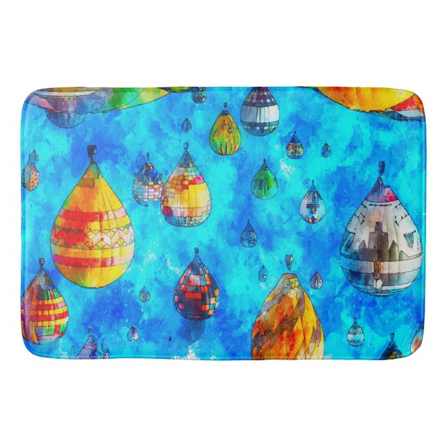 Bath Mat Watercolor Art Hot Air Balloons  (Front)