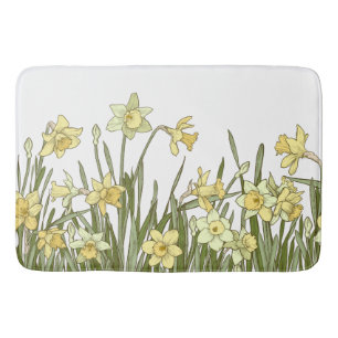 Bath Mat with drawn image of yellow daffodils