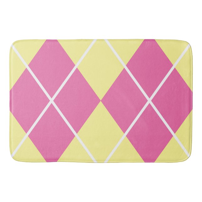 Bath Mat/Yellow and Pink Plaid Diamond Pattern Mat (Front)