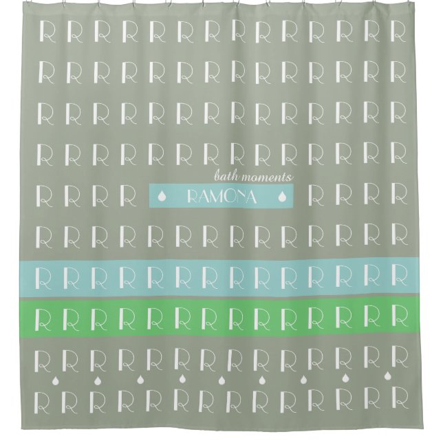 Bath moments custom name & initials striped shower curtain (Front)