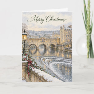 Bath Pulteney Bridge Watercolour Merry Christmas H Holiday Card