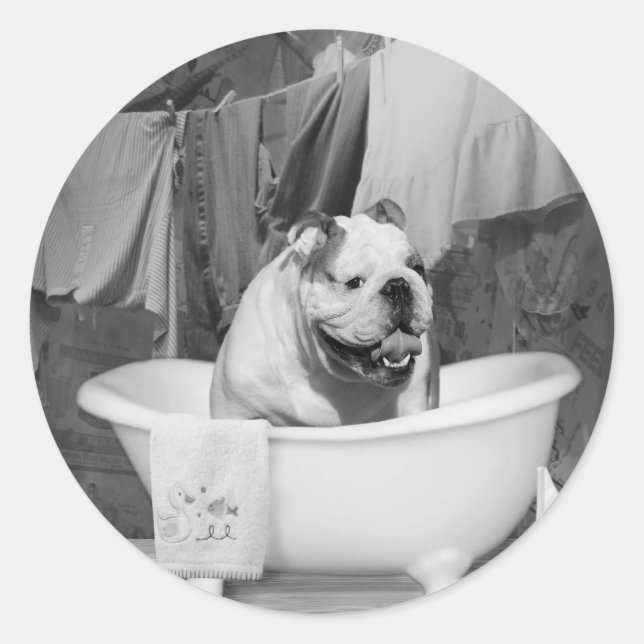 Bath time big fellow classic round sticker (Front)