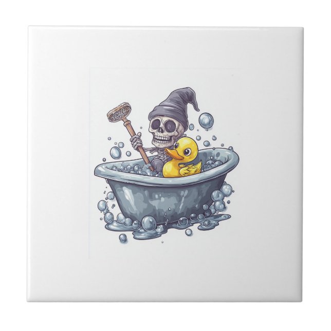 Bath Time Bones � Cute Funny Skull in Tub Tile (Front)
