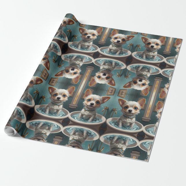 Bath-time Buddies animals in a bath Wrapping Paper (Unrolled)