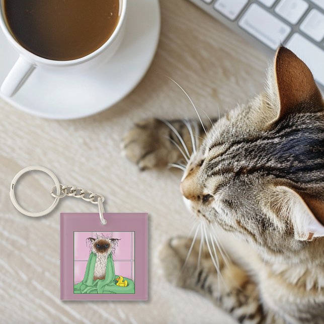 Bath Time Cat Groomer Business Logo Key Ring (Creator Uploaded)