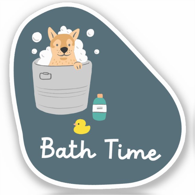 "Bath Time" dog care reminder navy and aqua (Front)