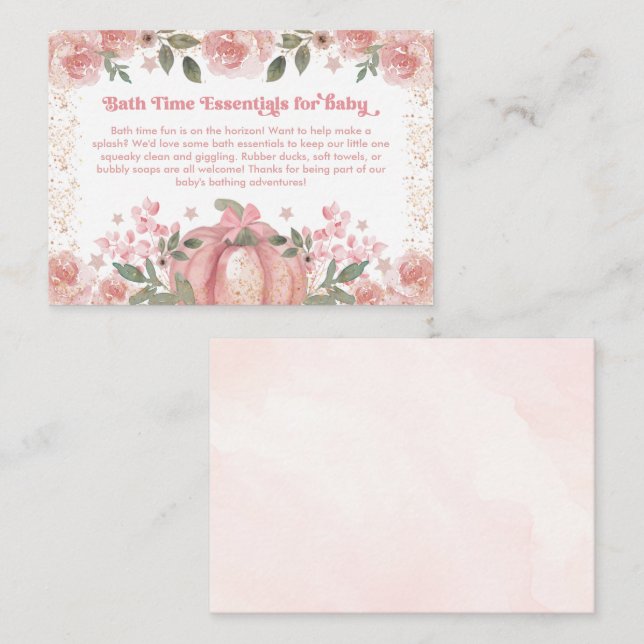 Bath Time Essentials for baby Shower Pink Pumpkin Enclosure Card (Front/Back)