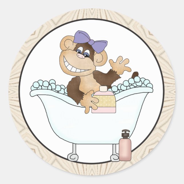 Bath Time Monkey cartoon sticker (Front)