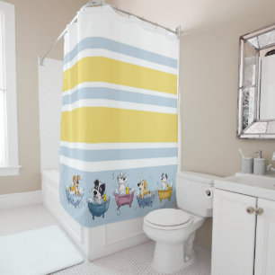 Bath Time Puppies Border Stripe Pattern Shower Curtain