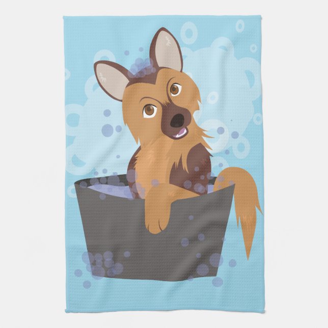 Bath Time Puppy Tea Towel (Vertical)