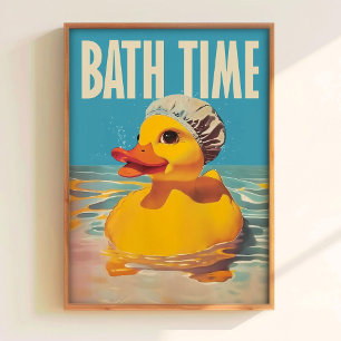 Bath Time Rubber Duck Print â€“ Retro Bathroom Wal