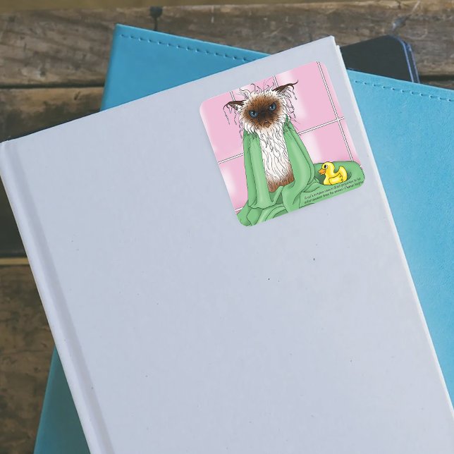 Bath Time Siamese Cat Square Sticker (Creator Uploaded)