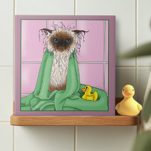 Bath Time Siamese Cat Tile