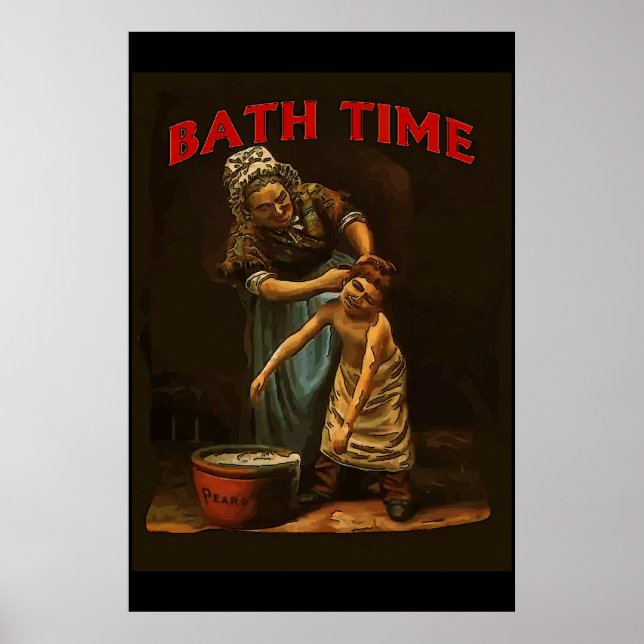 Bath Time, Vintage Boy at Wash Tub. Poster (Front)
