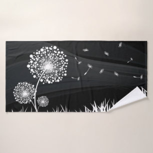 Bath towel Pissenlit black and white