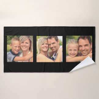 bath towel printed with three pictures