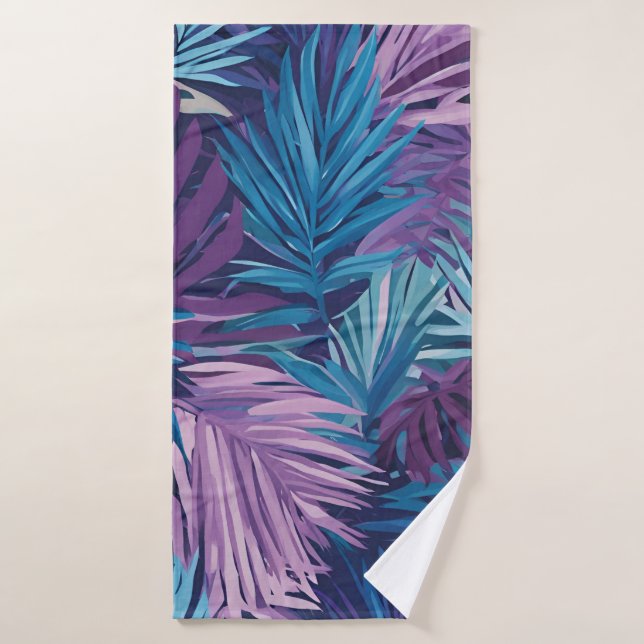 Bath Towel Purple And Blue Palm Leaf Tropical (Bath Towel)