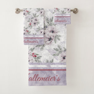 Bath Towel Set 3pc. Happy Holidays in Lavender P
