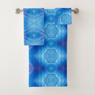 Bath Towel Set Blue Poppy Abstract
