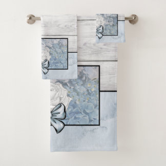 Bath Towel Set Farmhouse Country Blue Flowers