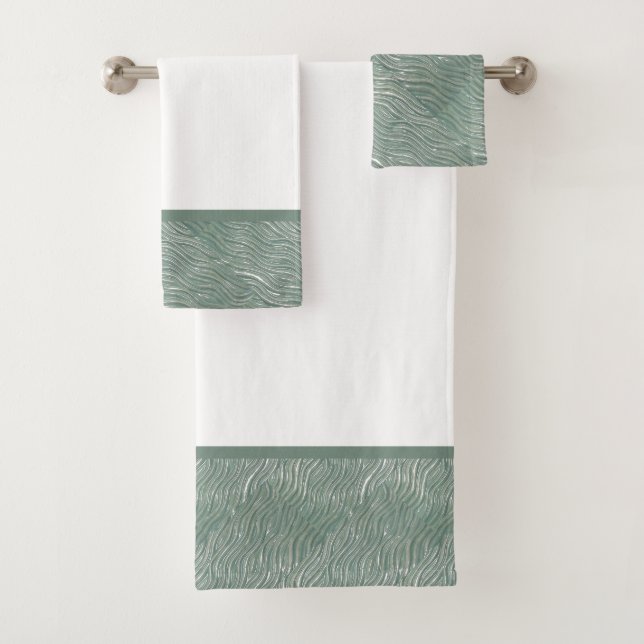Bath Towel set Green water print (Insitu)