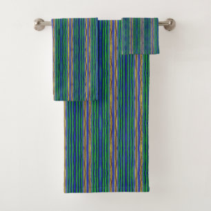 Bath Towel Set Green, Yellow, Blue Stripes