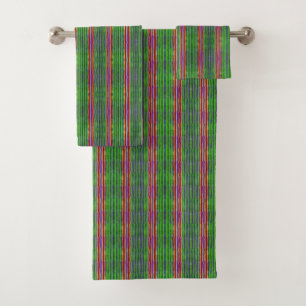 Bath Towel Set Green, Yellow, Red Stripes