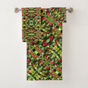 Bath Towel Set Holly Berries