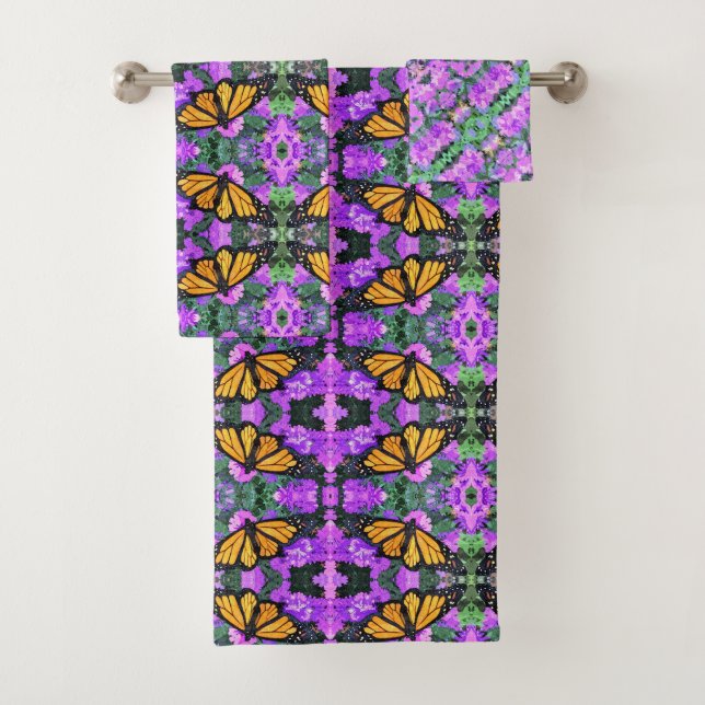 Bath Towel Set Monarch on Asters (Insitu)