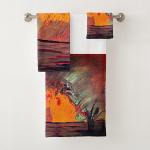 Bath Towel Set  "Orange Burst Lake"