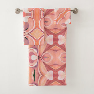 Bath Towel Set Peach Dahlia Abstract