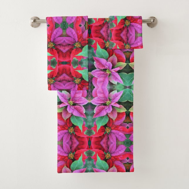 Bath Towel Set Pink & Red Poinsettias (Insitu)