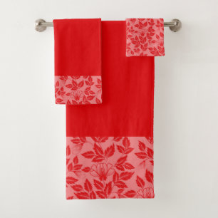 Bath Towel Set-Vintage Floral Red