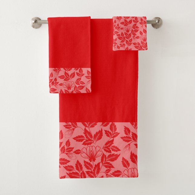 Bath Towel Set-Vintage Floral Red (Insitu)