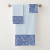 Bath Towel set with  Blue water pattern trim