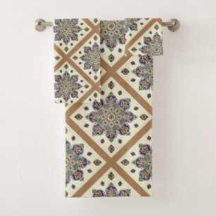 Bath Towel Set with medallion trellis print