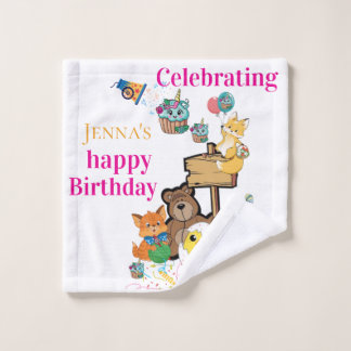Bath Towel Sets, Happy Birthday Fox Cat Bird Chick