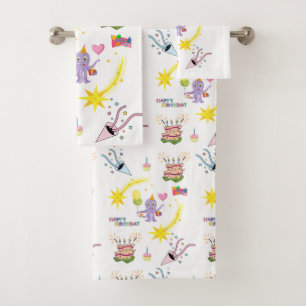 Bath Towel Sets, Octopus Happy Birthday Cupcake