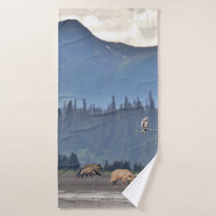Bath Towel w/ grizzly bear & cubs