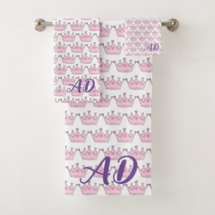 Bath Towel & Washcloth, Girl, Princess, Monogram,